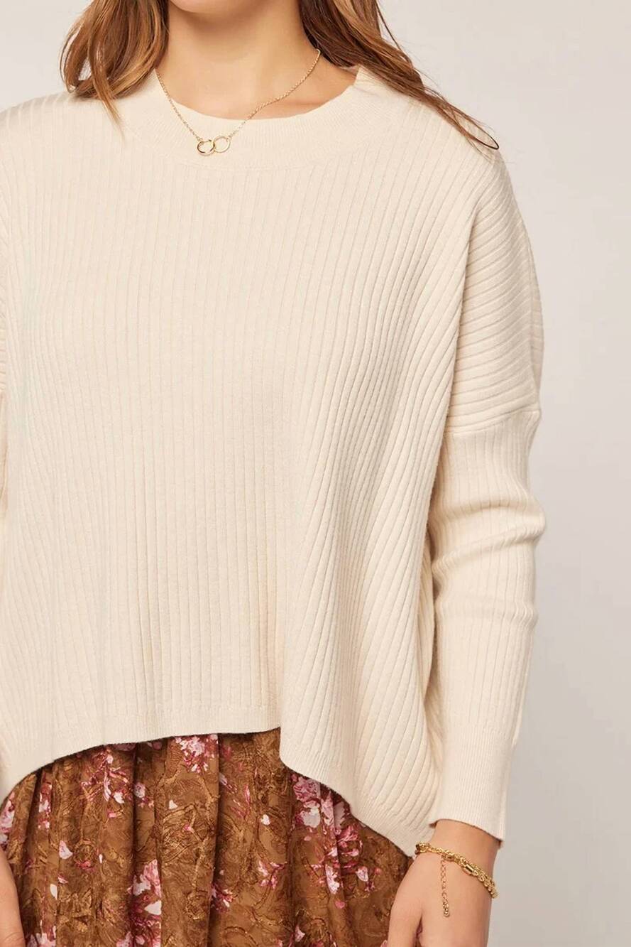 NEW TEA N ROSE ribbed crew sweater in oatmeal